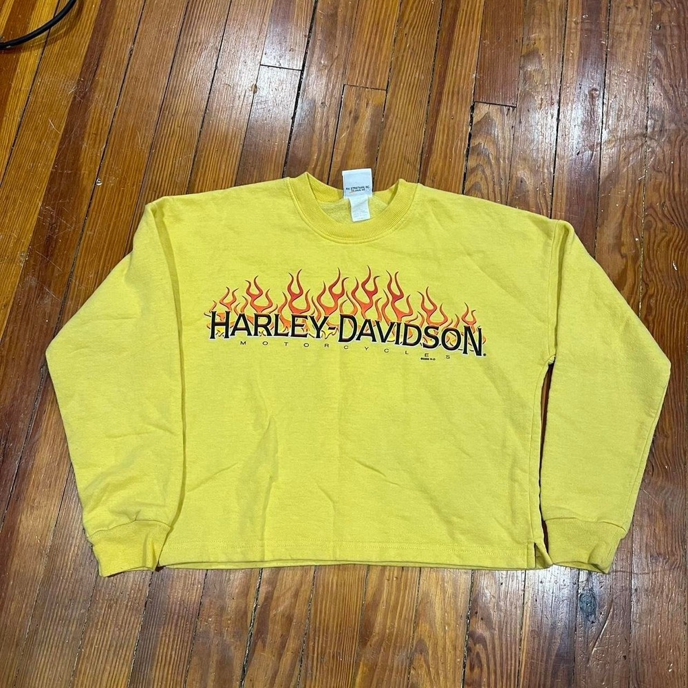 Y2K 2000s yellow Harley Davidson cropped boxy fit longsleeve t-shirt size S